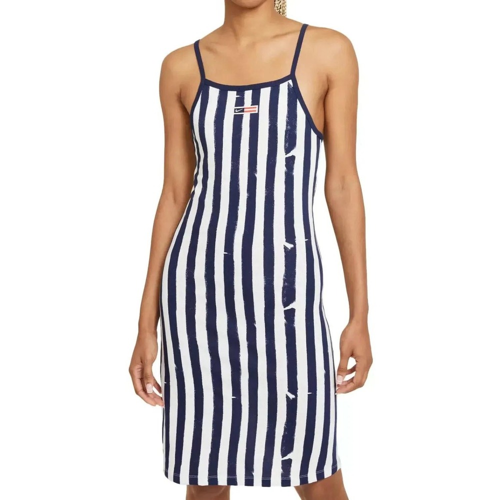 Nike Womens Navy/White Stripe Femme Americana Dress Small Blue White Striped